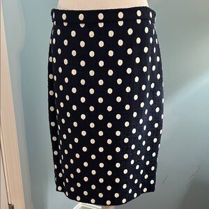 J. Crew Navy and White Polka Dot Pencil Skirt